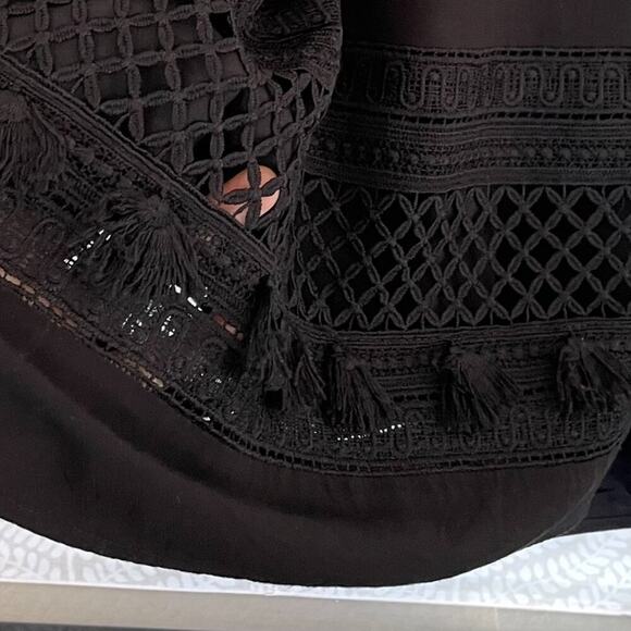 LOFT Sleeveless Black Halter Dress, Embroidered, Fringe, Crochet, Boho, Size M - Picture 7 of 15